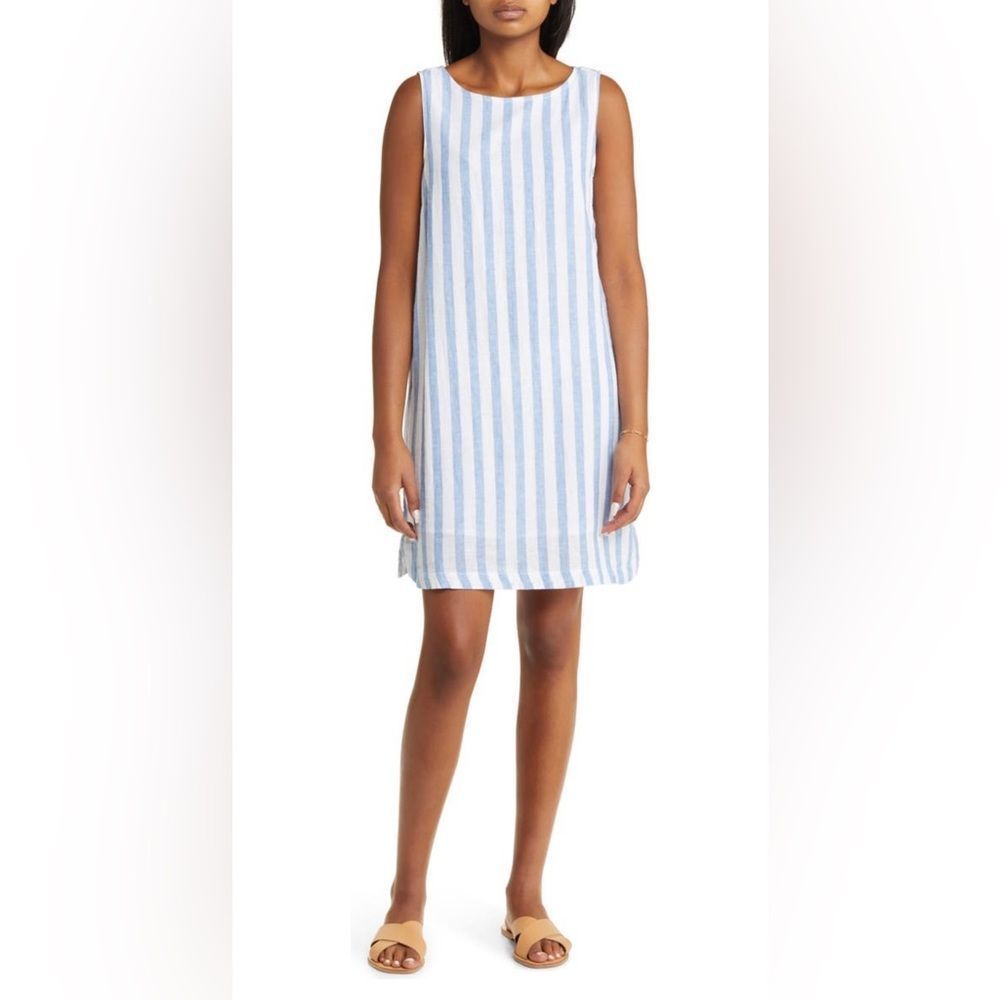 Beachlunchlounge collection Alina Strip Linen & cotton shift dress size small